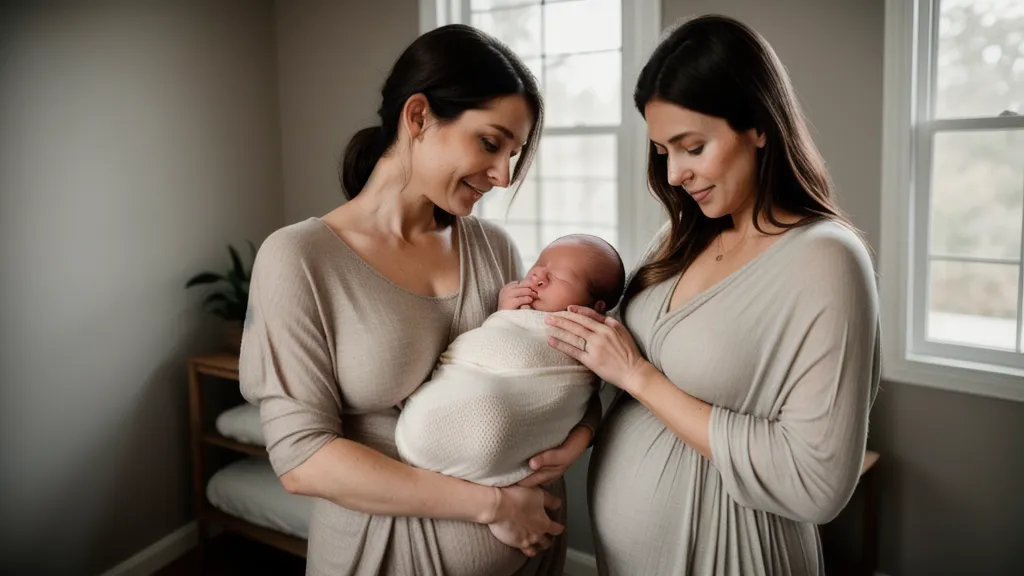 Main d'une jeune maman effleurant celle de son nouveau-né, geste de tendresse pendant le baby blues